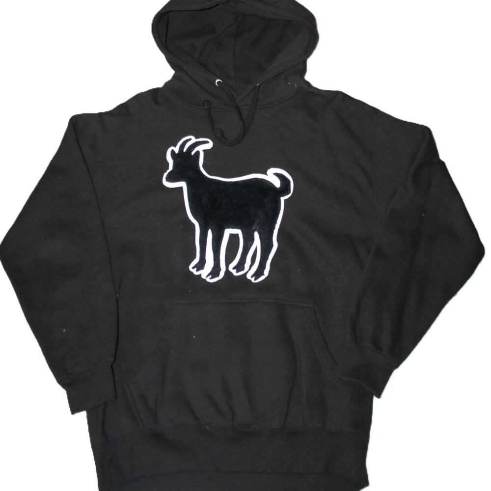 Goat Hoodie Mens L Black Heavyweight Pullover Hooded Graphic Print Logo Pockets